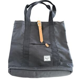 Herschel Supply Co Black Canvas Tote Bag Brown Leather Strap Striped